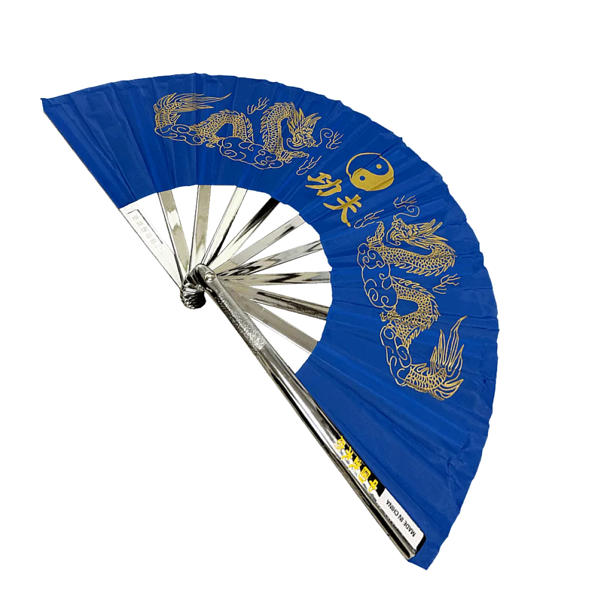 Metal Alloy Golden Dragon Kung Fu Fan (Fan001) – Striking Blue Elegance