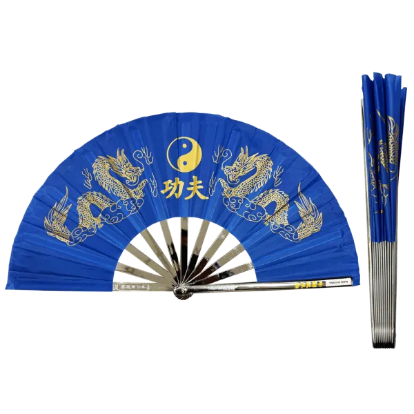 Metal Alloy Golden Dragon Kung Fu Fan (Fan001) – Striking Blue Design