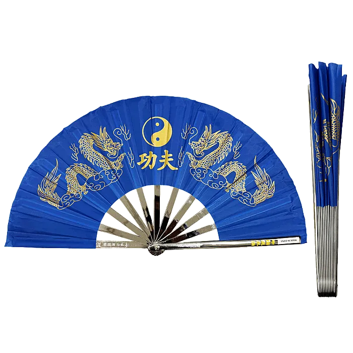 Metal Alloy Golden Dragon Kung Fu Fan (Fan001) – Striking Blue Design