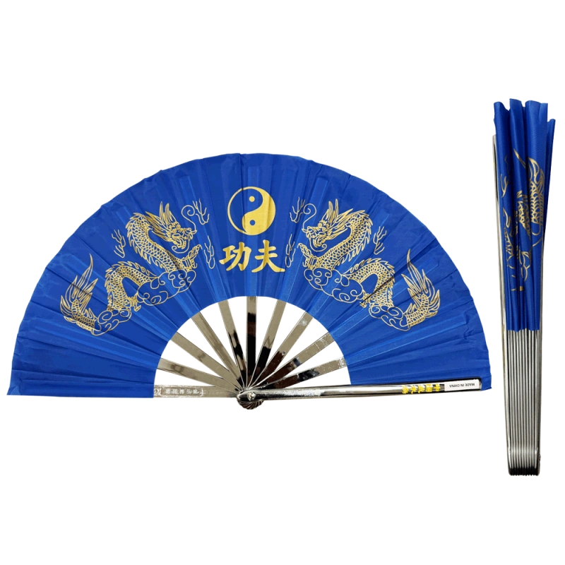 Metal Alloy Golden Dragon Kung Fu Fan (Fan001) – Striking Blue Elegance