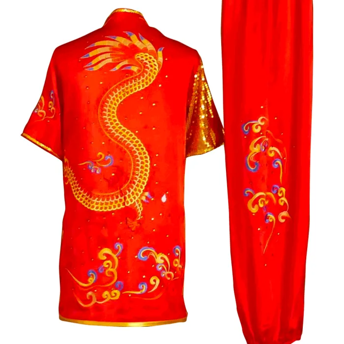 UC2022-701 Red & Gold Dragon Embroidery Wushu Uniform
