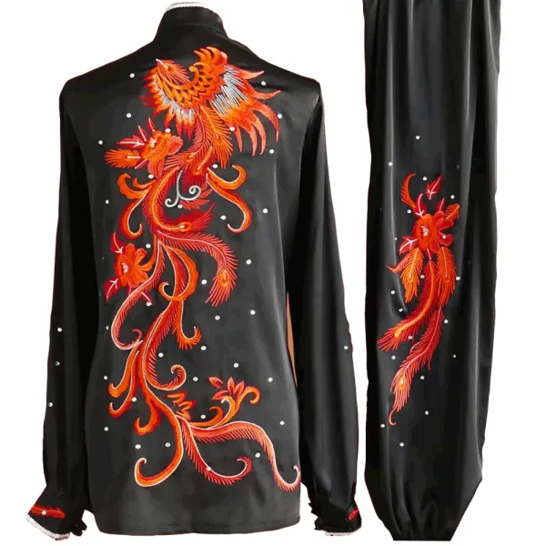 Black Martial Arts Uniform with Red Phoenix Embroidery (Pre-Order) - UC2024-008