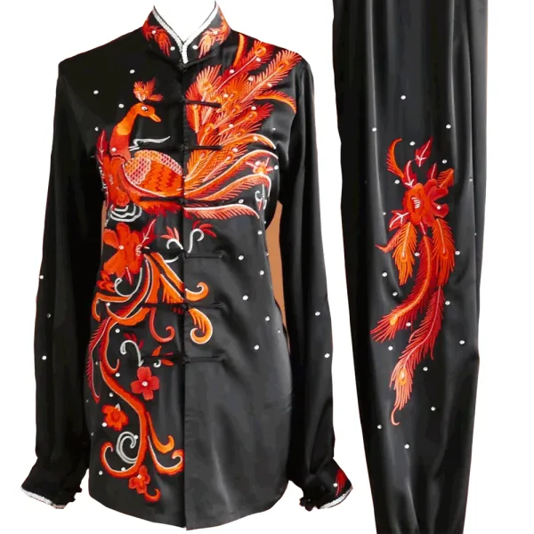 Black Martial Arts Uniform with Red Phoenix Embroidery (Pre-Order) - UC2024-008