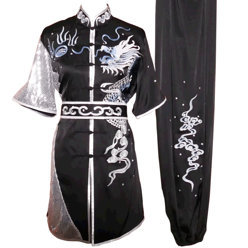 Black Kung Fu Uniform with White Dragon Embroidery (Pre-Order)