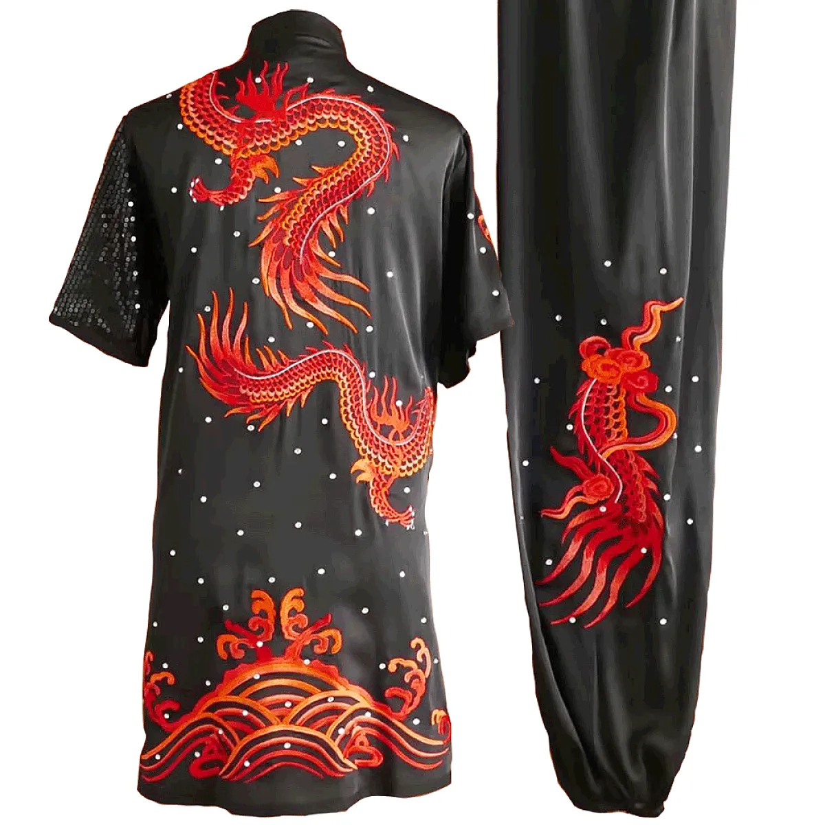 Black Kung Fu Uniform with Red Dragon Embroidery (UC2024-010)
