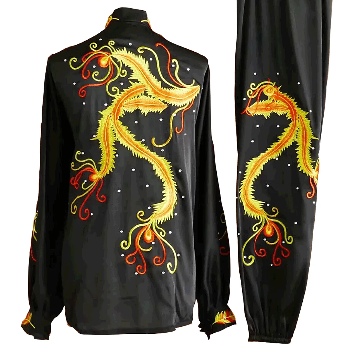 Black Kung Fu Uniform with Green Phoenix Embroidery (Pre-Order)