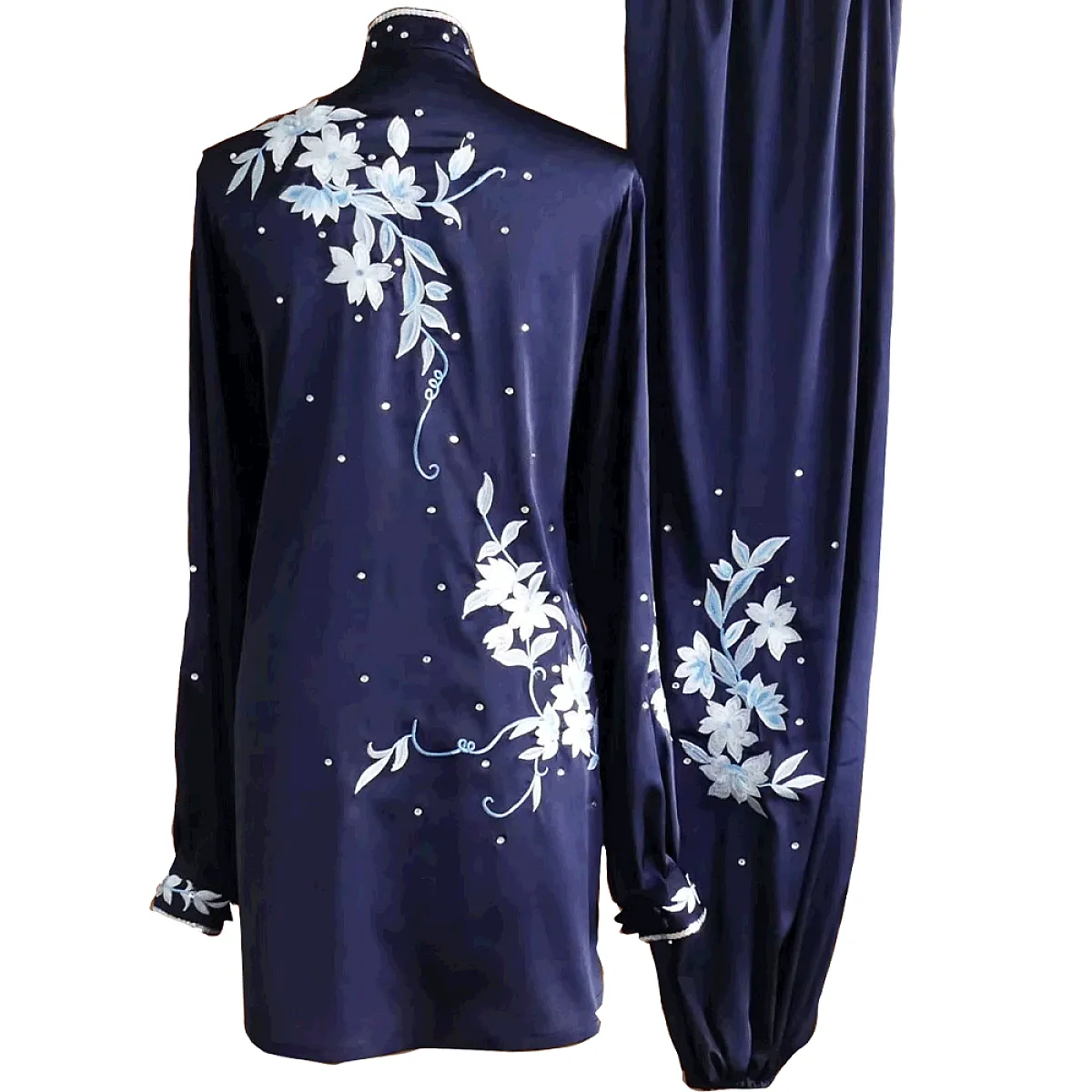 UC2014-014 Navy Blue Kung Fu Wushu Uniform with Floral Embroidery