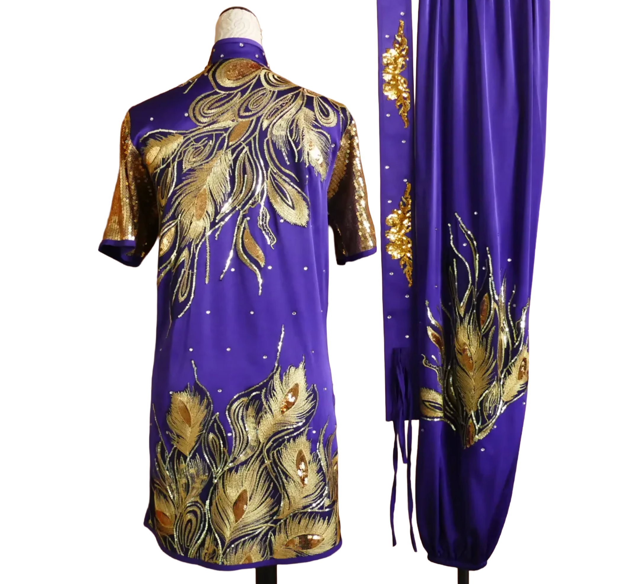 Golden Feather Sequin Wushu Performance Costume Set
