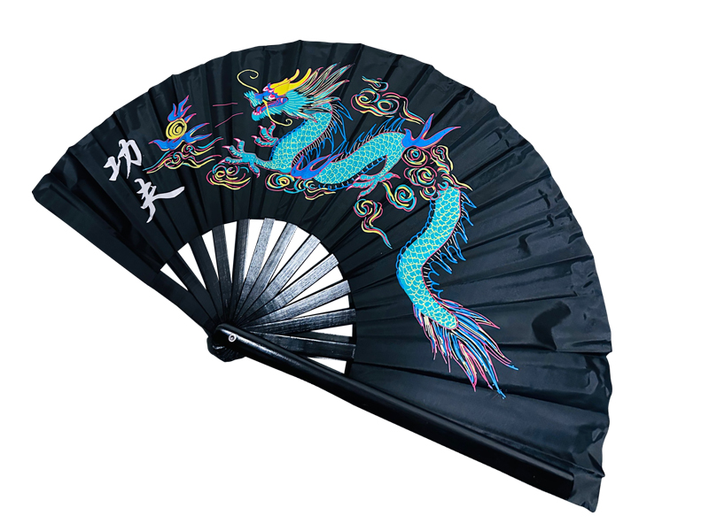 Single Dragon Kung Fu Fan (Fan31) – Black Bamboo Rib Martial Arts Fan