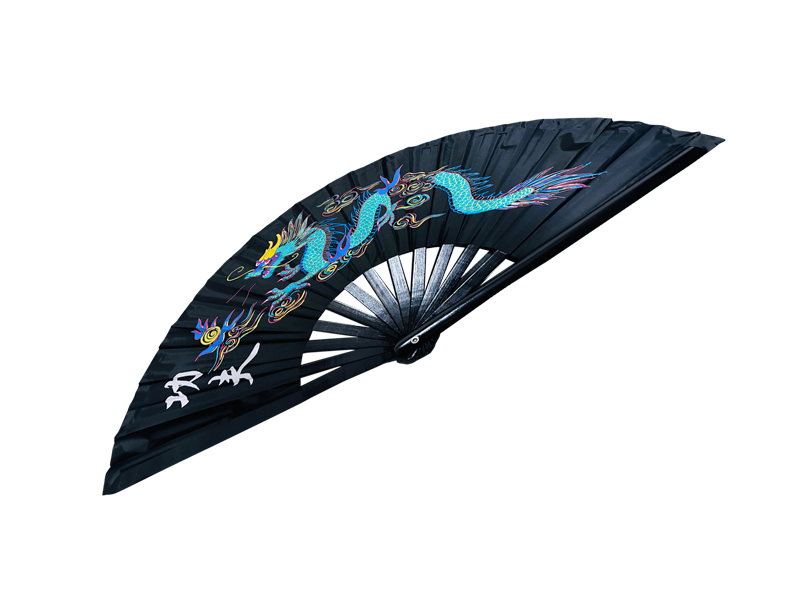 Single Dragon Kung Fu Fan (Fan31) – Black Bamboo Rib Martial Arts Fan