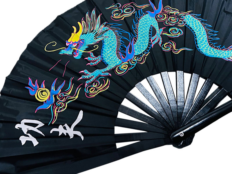 Single Dragon Kung Fu Fan (Fan31) – Black Bamboo Rib Martial Arts Fan