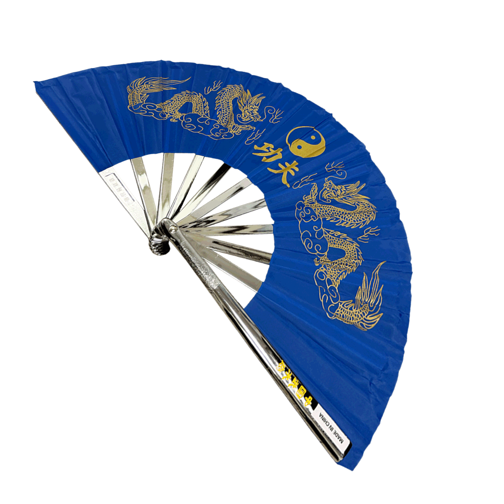 Metal Alloy Golden Dragon Kung Fu Fan (Fan001) – Striking Blue Elegance