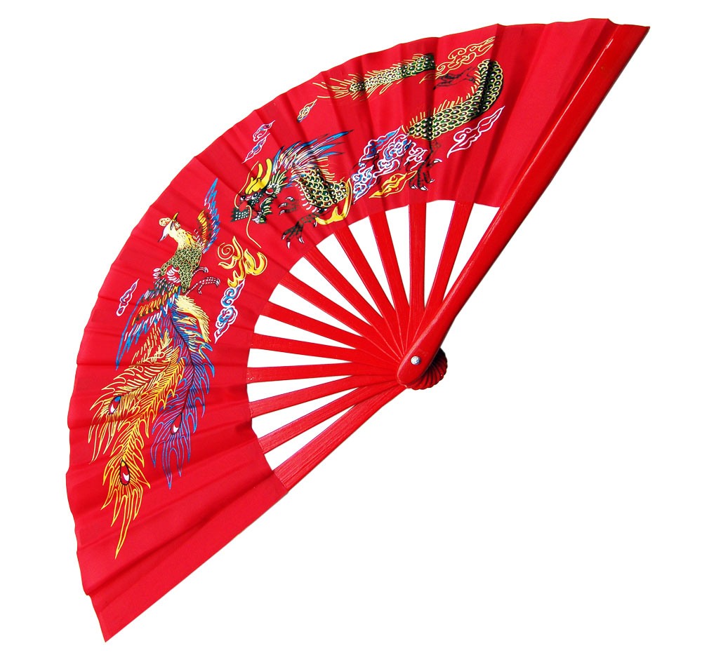Red Dragon Phoenix Tai Chi Kung Fu Bamboo Rib Fan - Left Hand Only (Fan09-L)