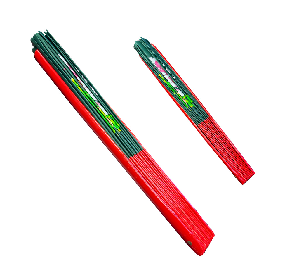 Green Peony Tai Chi Kung Fu Fan (Fan15) – Elegant Floral Design with Red Bamboo Ribs