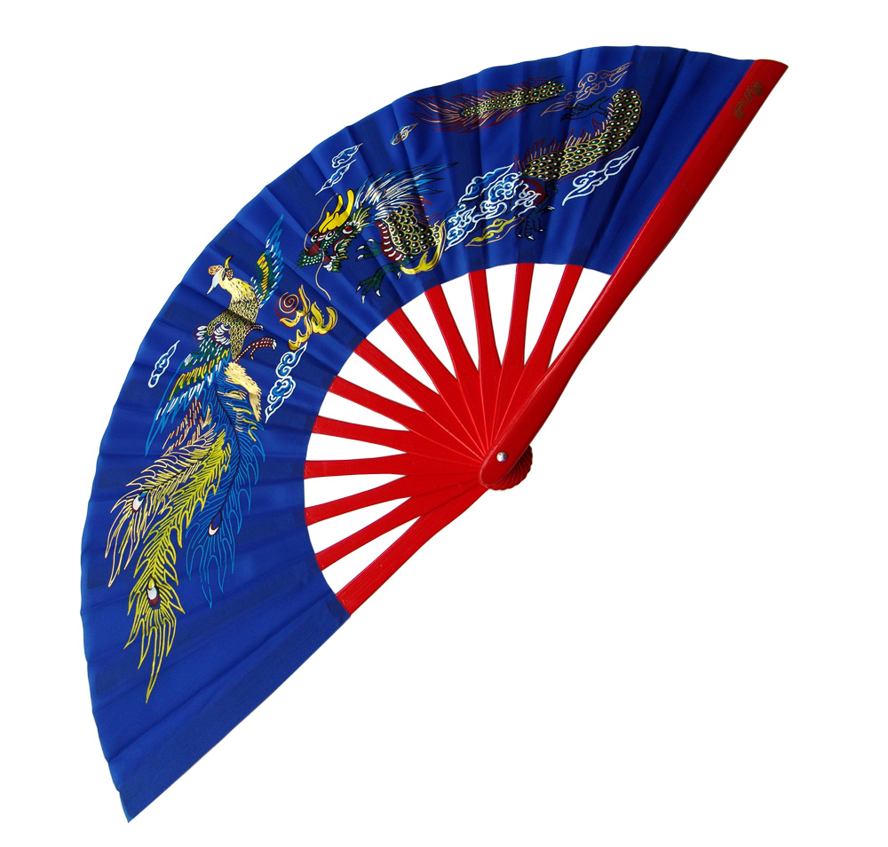 Blue Dragon Phoenix Tai Chi Kung Fu Fan (Fan16) – Red Bamboo Ribs & Loud Snapping Sound