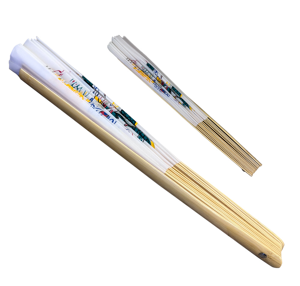 White Nylon Bamboo Rib Tai Chi Fan with Dragon and Phoenix Design (Fan20) – Elevate Your Practice