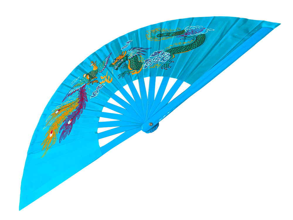 Lake Blue Dragon Phoenix Tai Chi Fan with Blue Bamboo Rib (Fan21)