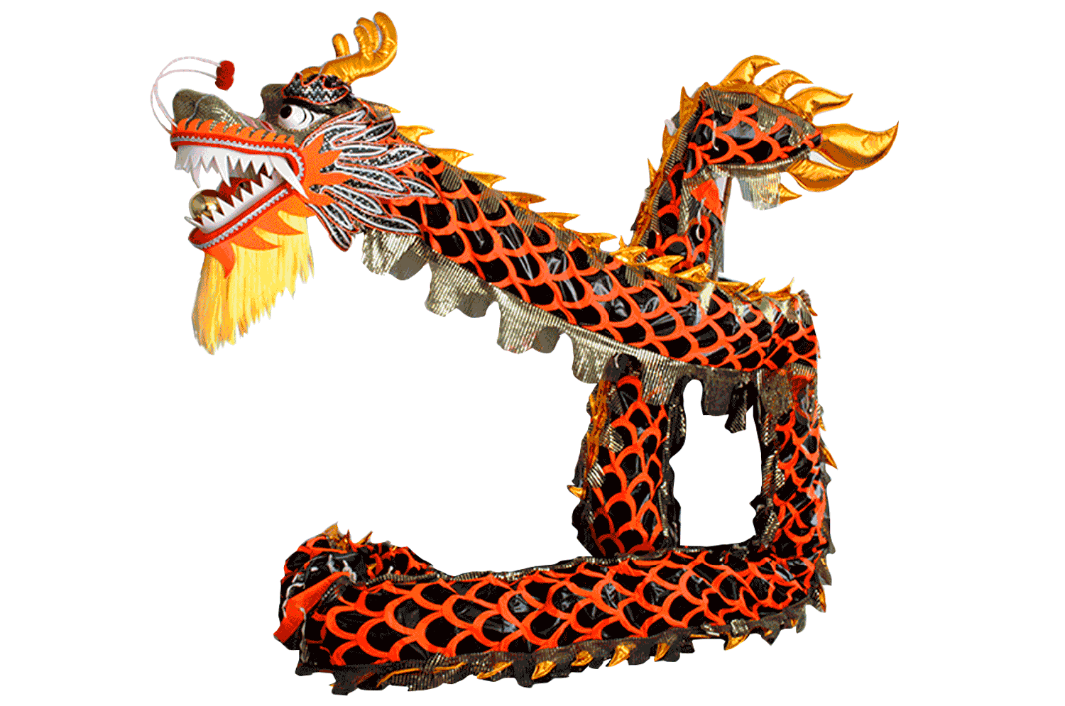 Black Body with Red Scales Dragon Costume Featuring Golden Dragon Fins (D1327) – Pre-Order Only!