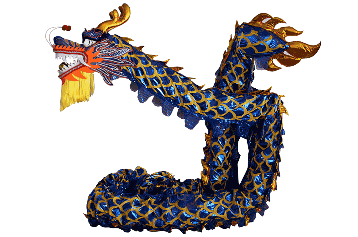 Sapphire Blue Laser Body Dragon with Golden Scales – Competition Dragon Dance Costume (D1322) – Pre-Order Only!