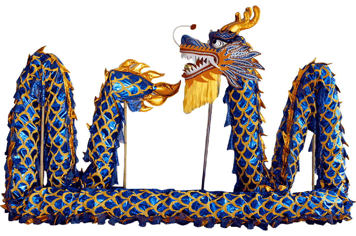 Sapphire Blue Laser Body Dragon with Golden Scales – Competition Dragon Dance Costume (D1322) – Pre-Order Only!