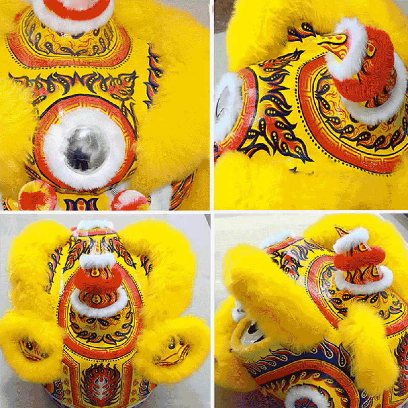 D1301 Vibrant Yellow Fut-San Lion Dance Costume – Size #3 with Red & Golden Laser Accents