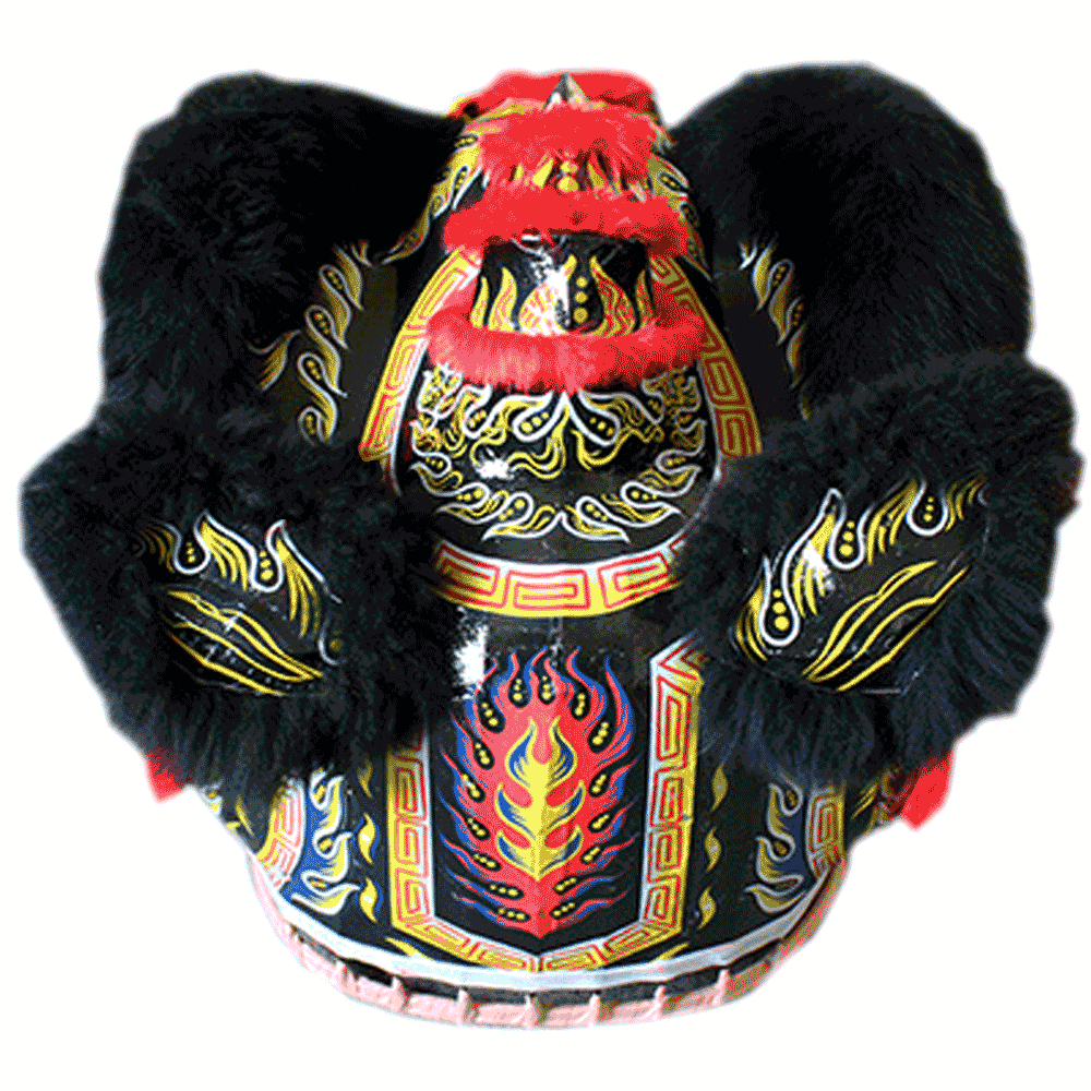 D1308 Majestic Black Fut-San Lion Dance Costume – Competition Size #3 with Red Laser Accents