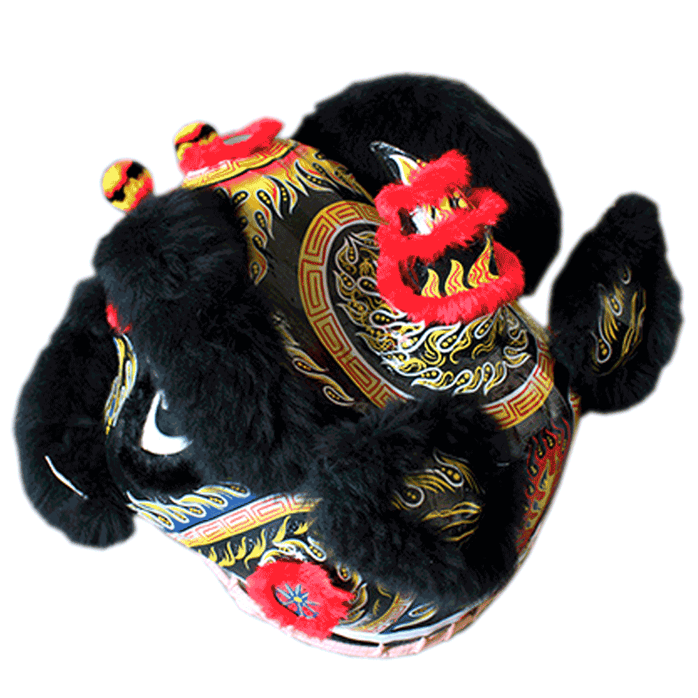 D1308 Majestic Black Fut-San Lion Dance Costume – Competition Size #3 with Red Laser Accents