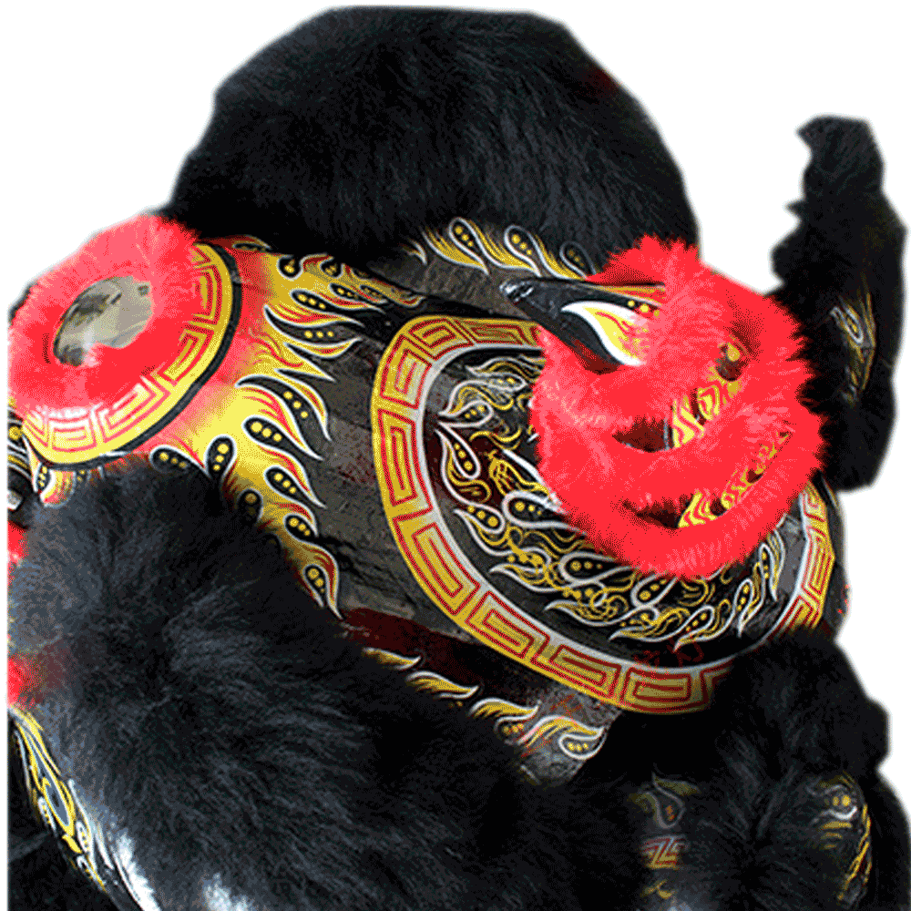 D1308 Majestic Black Fut-San Lion Dance Costume – Competition Size #3 with Red Laser Accents