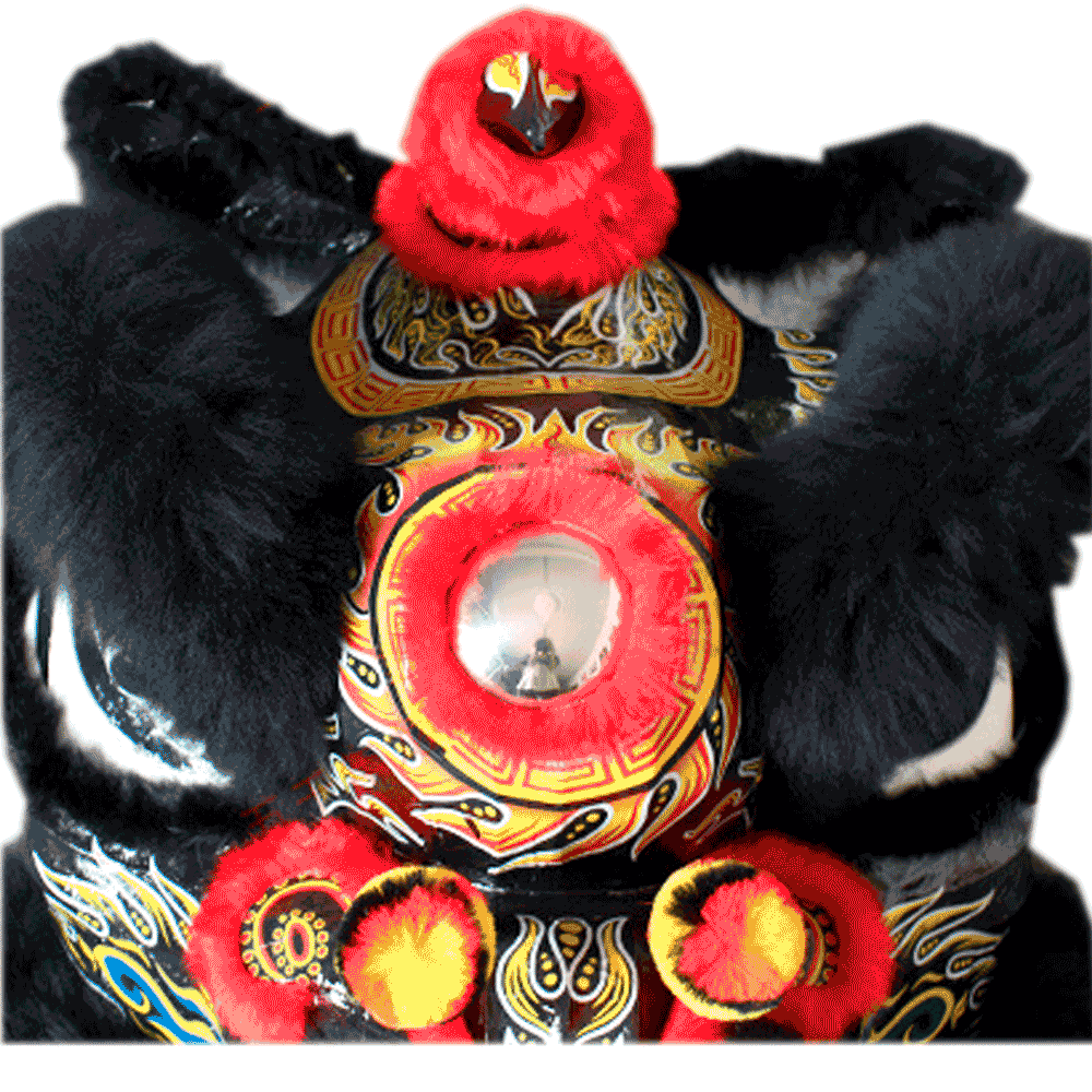 D1308 Majestic Black Fut-San Lion Dance Costume – Competition Size #3 with Red Laser Accents