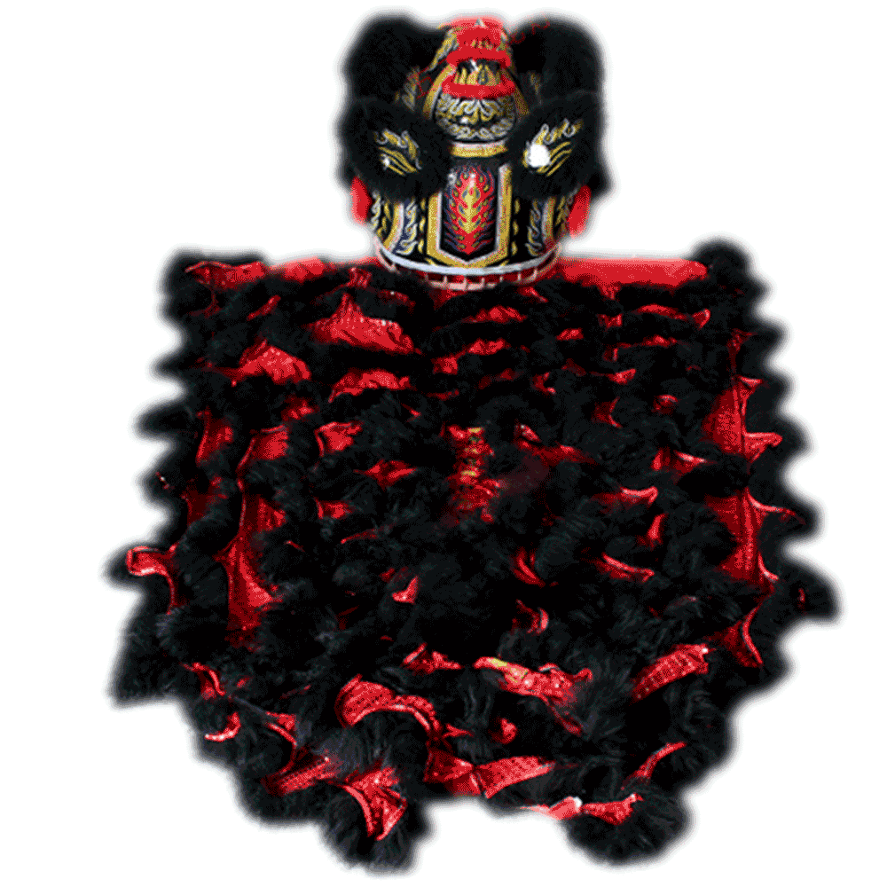 D1308 Majestic Black Fut-San Lion Dance Costume – Competition Size #3 with Red Laser Accents