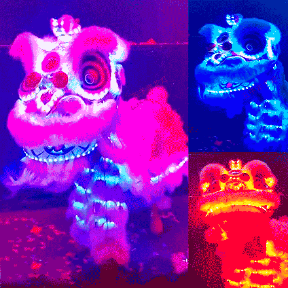D1309 LED Luminous Fut-San Lion Dance Costume – 5 Color Options with Remote Control