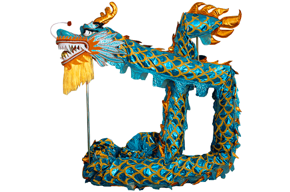 Lake Blue Laser Body Dragon with Golden Scales – Competition Dragon Dance Costume (D1324) – Pre-Order Only!