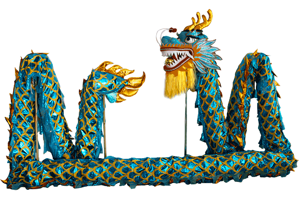 Lake Blue Laser Body Dragon with Golden Scales – Competition Dragon Dance Costume (D1324) – Pre-Order Only!