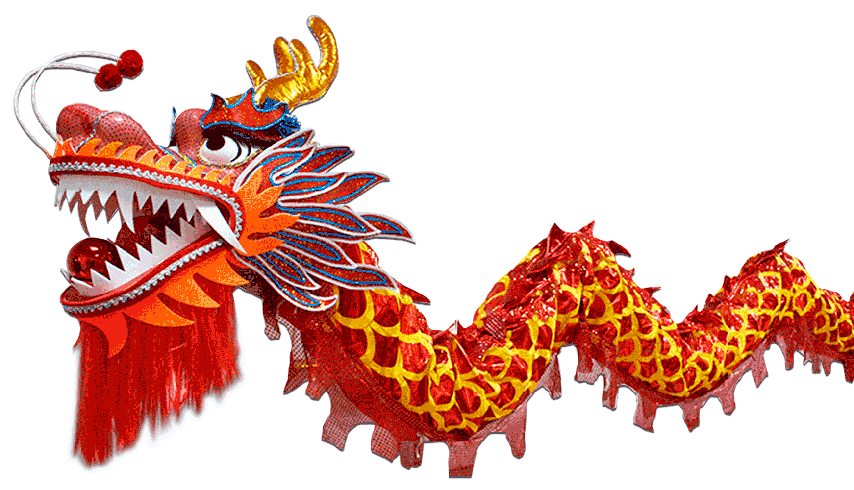 D1320 - Red Laser Body with Golden Scales Dragon -Chinese Dragon Dance Costume