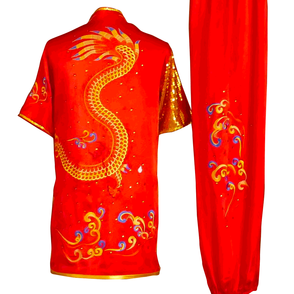 UC2022-701 Red & Gold Dragon Embroidery Wushu Uniform