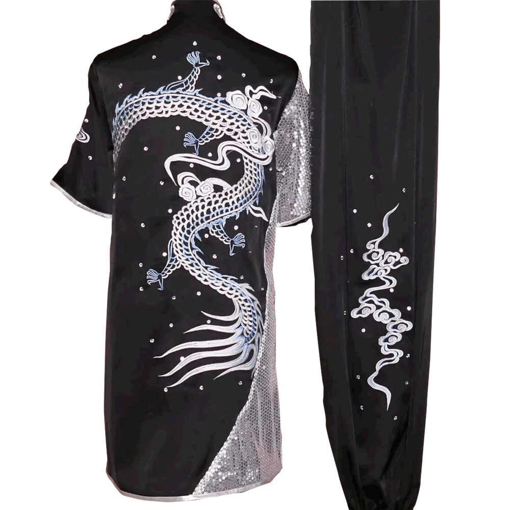 Black Kung Fu Uniform with White Dragon Embroidery (Pre-Order)