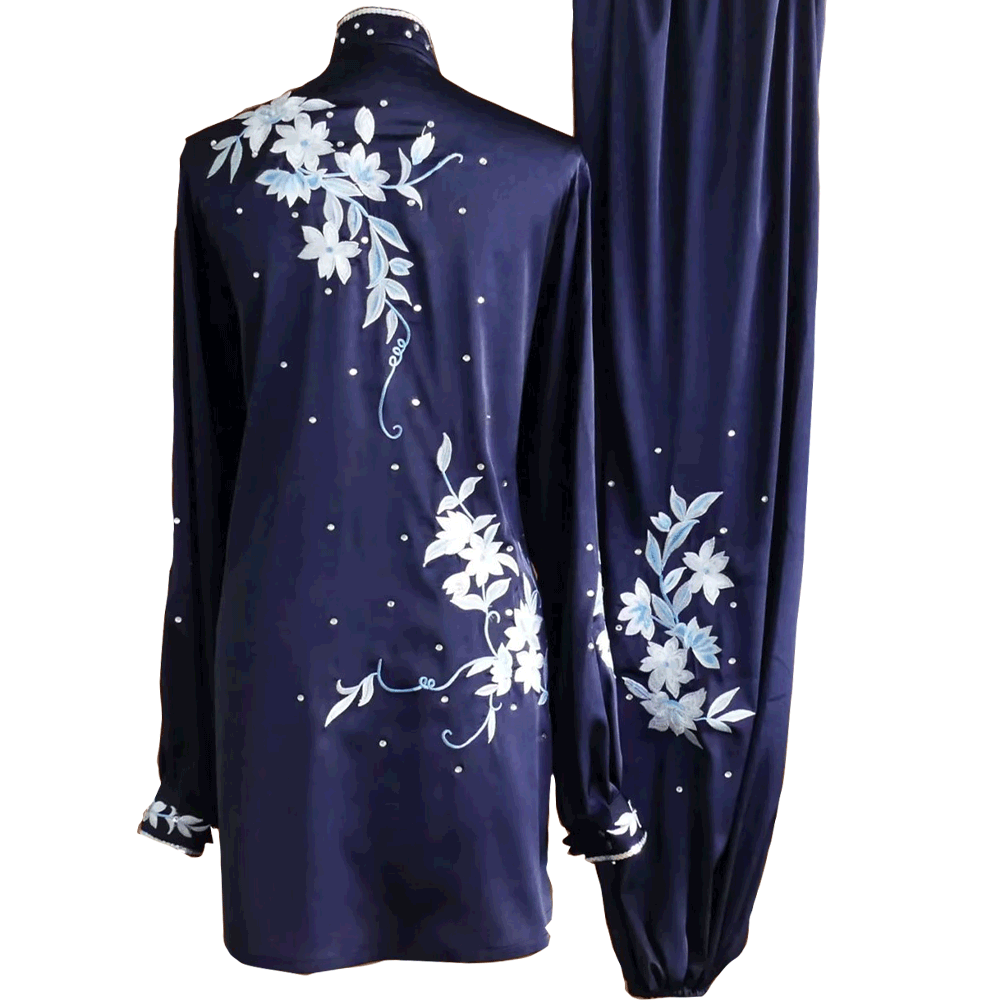 UC2014-014 Navy Blue Kung Fu Wushu Uniform with Floral Embroidery