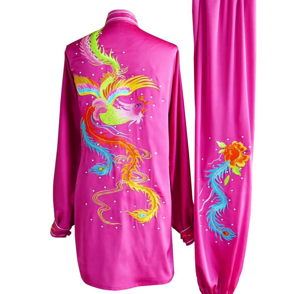 Rosy Tai Chi Uniform with Multicolor Phoenix Embroidery and Traditional Chinese Cross-Collar Design UC2024-029