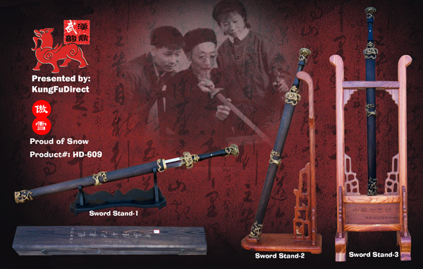 Hand-Forged Straight Sword – Water Wave Pattern Steel with Ebony Scabbard (HanDing Collection)