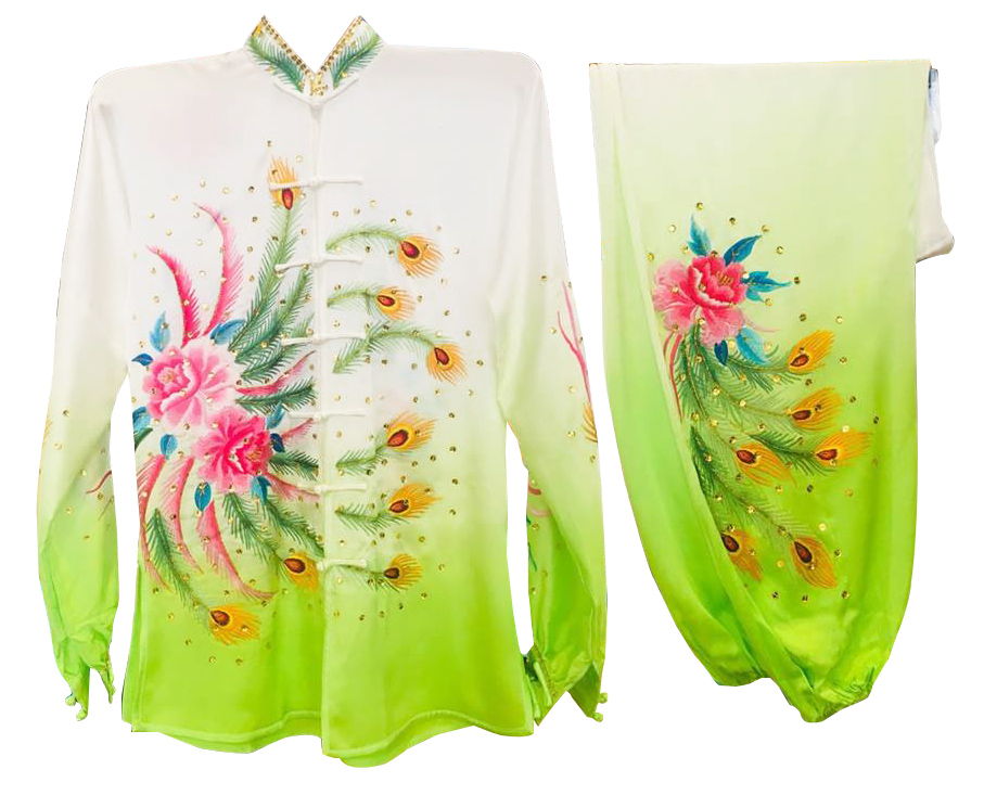 PSU008 – White/Green Flower Embroidery Silk Kung Fu Uniform