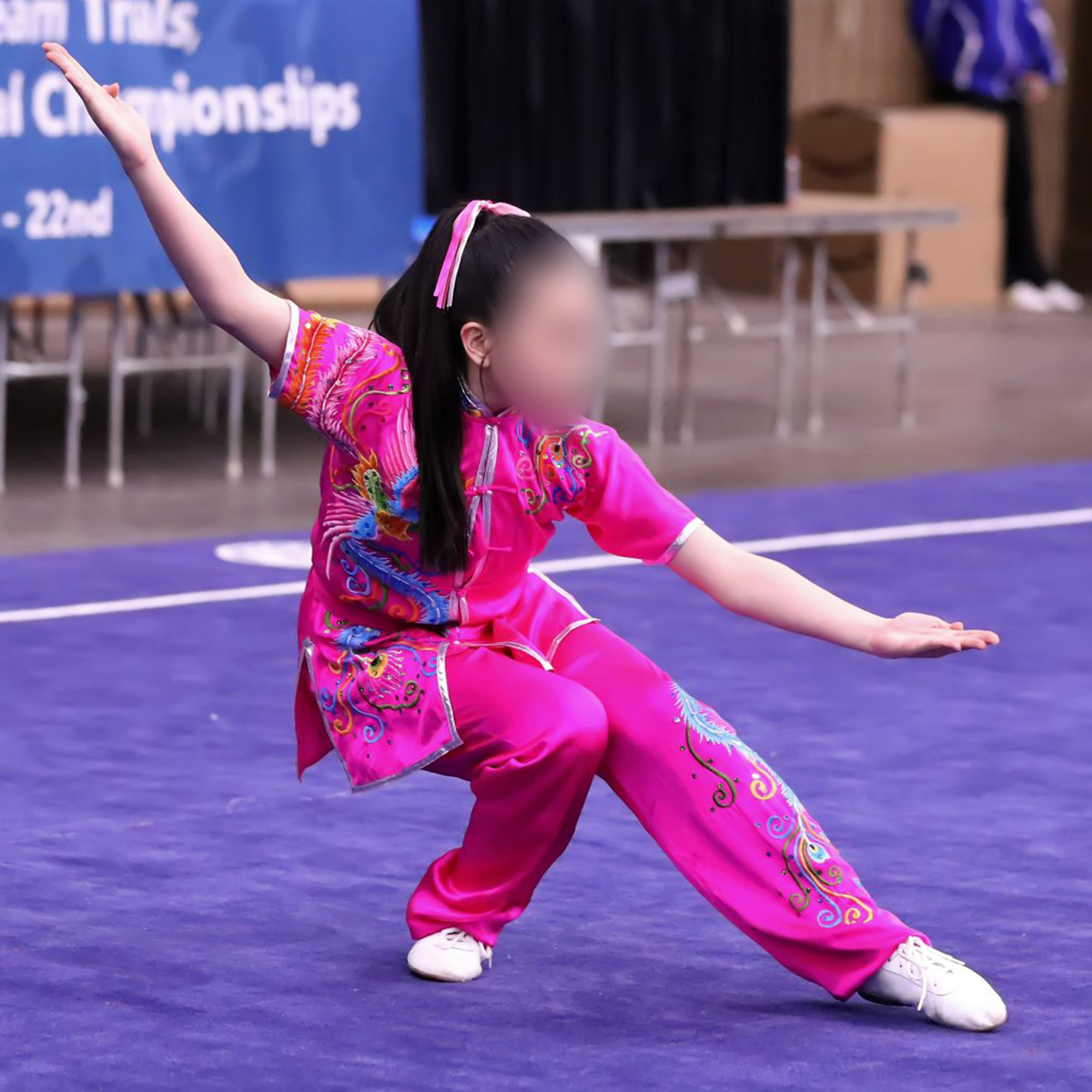 PSU012 – Hot Pink Phoenix Embroidery Silk Kung Fu Uniform