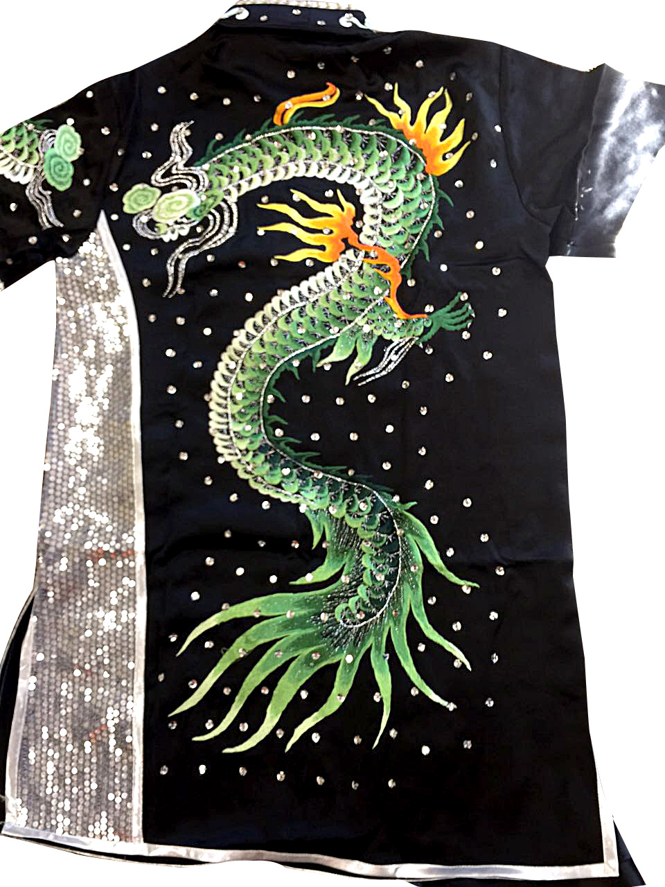 PSU025 – Black Silk Kung Fu Uniform with Green Dragon Embroidery