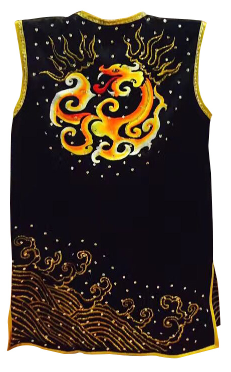 PSU026 – Black Silk Southern Style Kung Fu Uniform with Fire & Water Embroidery