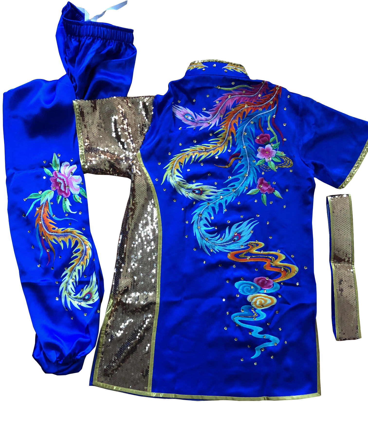 PSU031 – Blue Phoenix Embroidery Silk Kung Fu Uniform