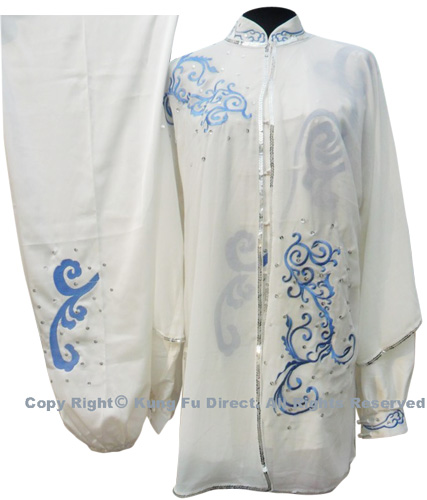 UC065 - White Uniform with Blue Abstract Dragon Embroidery