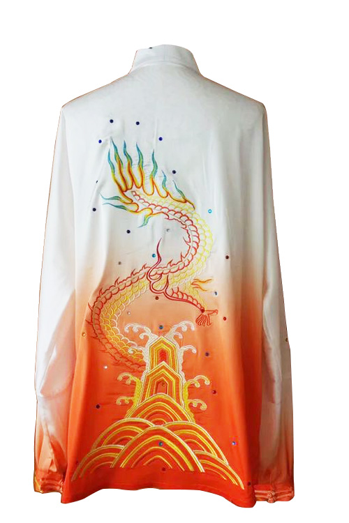 UC079 - White and Orange Gradient Uniform with Dragon Embroidery