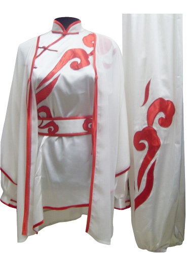 White Wushu Competition Shawl with Red Trim