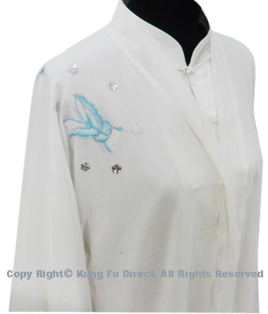 UC121 - White Shawl with light Blue Flower Embroidery－ Shawl Only 