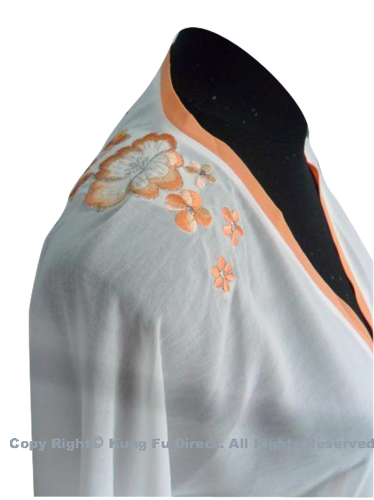UC133 - White Shawl with Light Orange Flower Embroidery/Trim