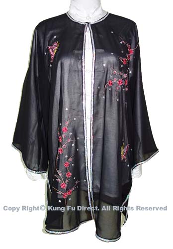 UC135 - Black Shawl with Flower Embroidery/Sliver Color Trim
